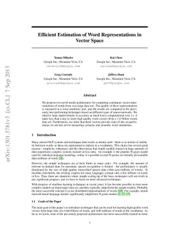 Efficient Estimation of Word Representations in Vector Space