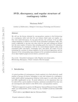 SVD, discrepancy, and regular structure of contingency tables