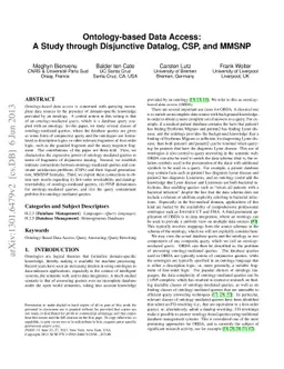 Ontology-based Data Access: A Study through Disjunctive Datalog, CSP,
  and MMSNP