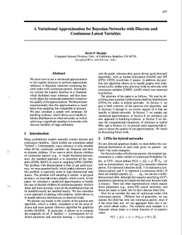 A Variational Approximation for Bayesian Networks with Discrete and
  Continuous Latent Variables