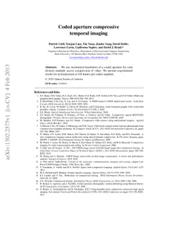 Coded aperture compressive temporal imaging