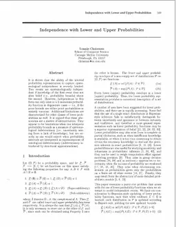 Independence with Lower and Upper Probabilities