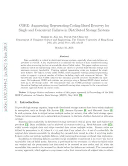 CORE: Augmenting Regenerating-Coding-Based Recovery for Single and
  Concurrent Failures in Distributed Storage Systems