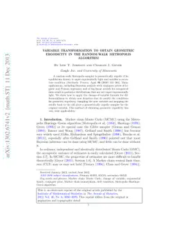 Variable transformation to obtain geometric ergodicity in the
  random-walk Metropolis algorithm