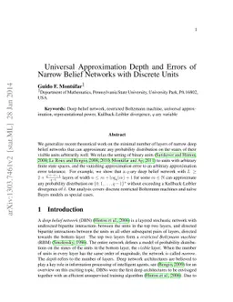 Universal Approximation Depth and Errors of Narrow Belief Networks with
  Discrete Units