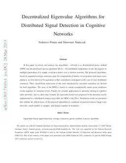 Decentralized Eigenvalue Algorithms for Distributed Signal Detection in
  Cognitive Networks