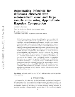 Accelerating inference for diffusions observed with measurement error
  and large sample sizes using Approximate Bayesian Computation