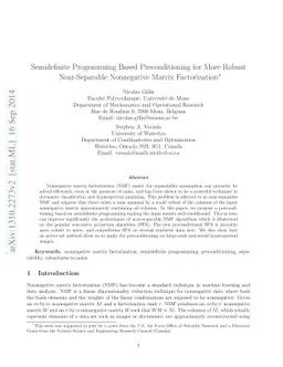 Semidefinite Programming Based Preconditioning for More Robust
  Near-Separable Nonnegative Matrix Factorization