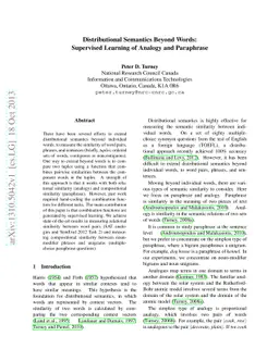 Distributional semantics beyond words: Supervised learning of analogy
  and paraphrase