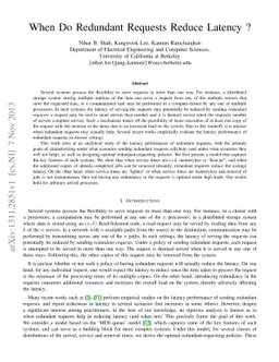 When Do Redundant Requests Reduce Latency ?