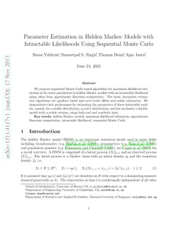 Parameter Estimation in Hidden Markov Models with Intractable
  Likelihoods Using Sequential Monte Carlo