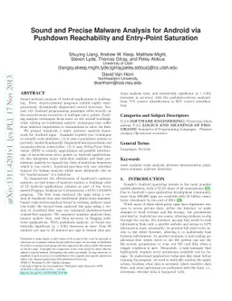 Sound and Precise Malware Analysis for Android via Pushdown Reachability
  and Entry-Point Saturation