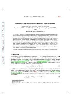 Minimum $n$-Rank Approximation via Iterative Hard Thresholding