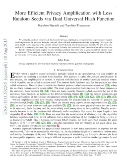 More Efficient Privacy Amplification with Less Random Seeds via Dual
  Universal Hash Function