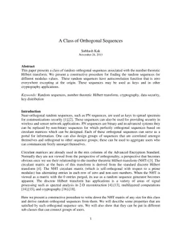 A Class of Orthogonal Sequences