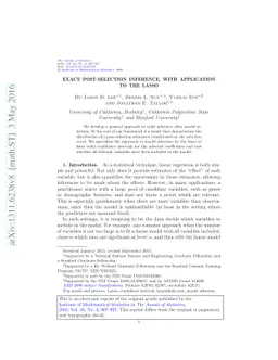 Exact post-selection inference, with application to the lasso