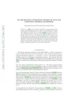 On the relation generation method of Joux for computing discrete
  logarithms