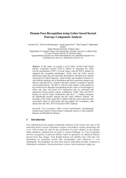 Human Face Recognition using Gabor based Kernel Entropy Component
  Analysis