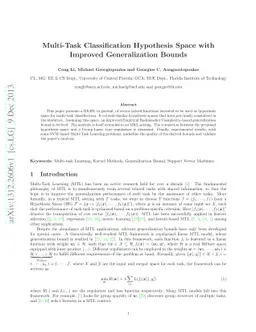 Multi-Task Classification Hypothesis Space with Improved Generalization
  Bounds