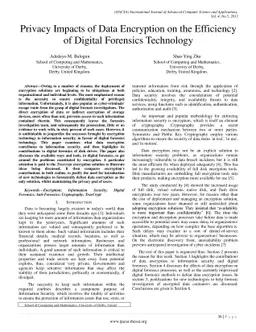 Privacy Impacts of Data Encryption on the Efficiency of Digital
  Forensics Technology