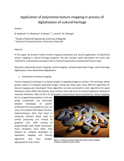 Application of polynomial texture mapping in process of digitalization
  of cultural heritage