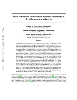 Exact solutions to the nonlinear dynamics of learning in deep linear
  neural networks