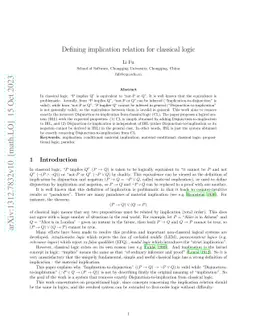 Defining implication relation for classical logic