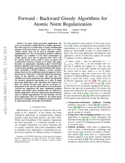 Forward - Backward Greedy Algorithms for Atomic Norm Regularization