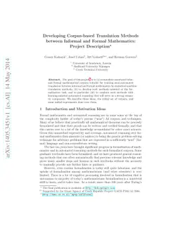 Developing Corpus-based Translation Methods between Informal and Formal
  Mathematics: Project Description