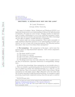 Discussion: "A significance test for the lasso"