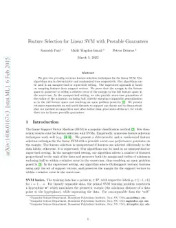 Feature Selection for Linear SVM with Provable Guarantees