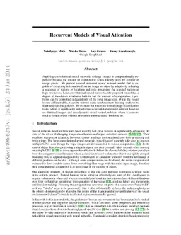 Recurrent Models of Visual Attention