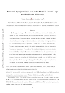 Exact and Asymptotic Tests on a Factor Model in Low and Large Dimensions
  with Applications