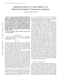 Identifying Outliers in Large Matrices via Randomized Adaptive
  Compressive Sampling