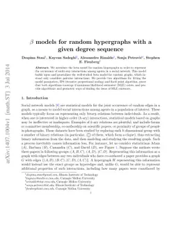 $β$ models for random hypergraphs with a given degree sequence
