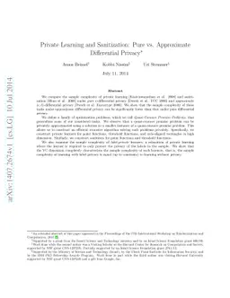 Private Learning and Sanitization: Pure vs. Approximate Differential
  Privacy