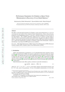 Performance Guarantees for Schatten-$p$ Quasi-Norm Minimization in
  Recovery of Low-Rank Matrices
