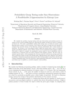 Probabilistic Group Testing under Sum Observations: A Parallelizable
  2-Approximation for Entropy Loss