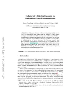 Collaborative Filtering Ensemble for Personalized Name Recommendation