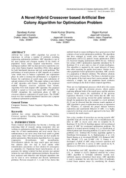 A Novel Hybrid Crossover based Artificial Bee Colony Algorithm for
  Optimization Problem