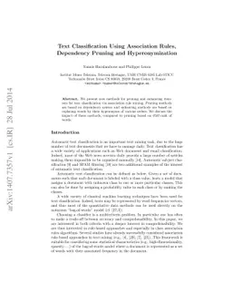 Text Classification Using Association Rules, Dependency Pruning and
  Hyperonymization
