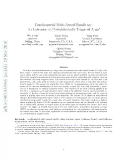 Combinatorial Multi-Armed Bandit and Its Extension to Probabilistically
  Triggered Arms