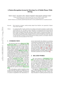 A Pattern Recognition System for Detecting Use of Mobile Phones While
  Driving