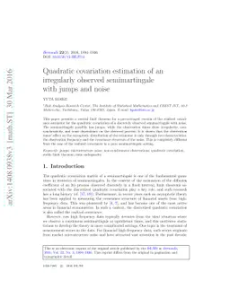 Quadratic covariation estimation of an irregularly observed
  semimartingale with jumps and noise