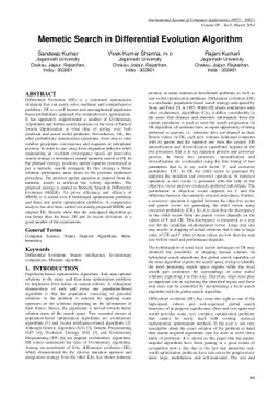 Memetic Search in Differential Evolution Algorithm
