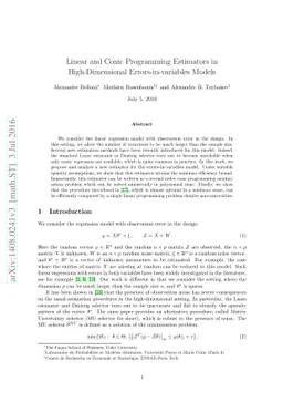 Linear and Conic Programming Estimators in High-Dimensional
  Errors-in-variables Models