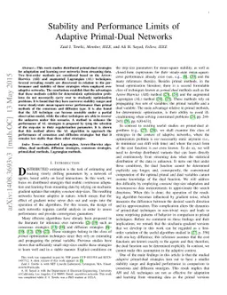 Stability and Performance Limits of Adaptive Primal-Dual Networks