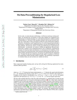 On Data Preconditioning for Regularized Loss Minimization