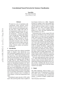 Convolutional Neural Networks for Sentence Classification