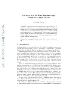 An Approach for Text Steganography Based on Markov Chains